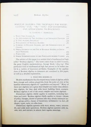 MATHEMATICS - MATHEMATIQUE - MATHEMATIK - Berkeley, Boolean algebra 1952