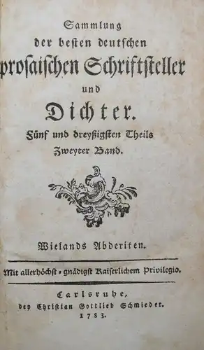 SATIRE KLEINBÜRGERTUM - Wieland, Geschichte der Abderiten - 1794