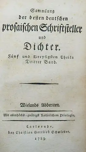 SATIRE KLEINBÜRGERTUM - Wieland, Geschichte der Abderiten - 1794