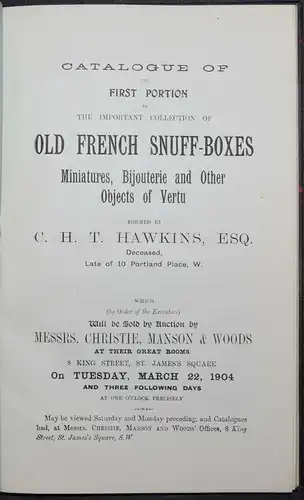 Hawkins Collection - Catalogue of old French snuff-boxes - SCHNUPF-TABAK-DOSEN