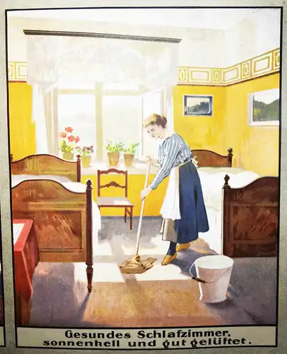 Gesundes und ungesundes Wohnen PLAKAT um 1920 INNENARCHITEKTUR 