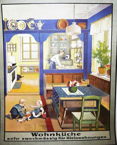 Gesundes und ungesundes Wohnen PLAKAT um 1920 INNENARCHITEKTUR 