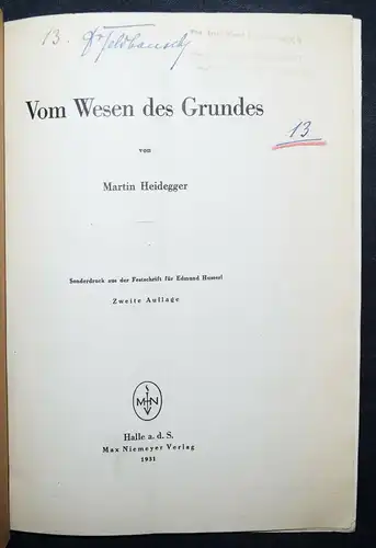 Heidegger, Vom Wesen des Grundes - 1931