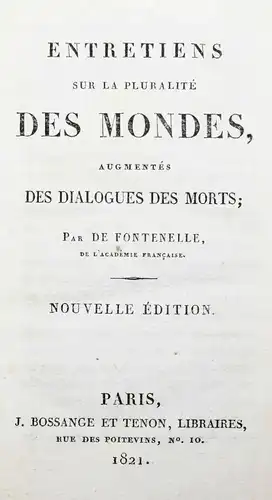 Fontenelle, Entretiens sur la pluralité des mondes - 1821 - ASTRONOMY ASTRONOMIE