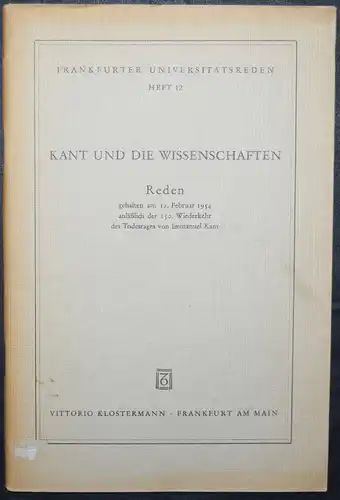 Horkheimer, Kant und die Wissenschaften EINZIGE AUSGABE 1955