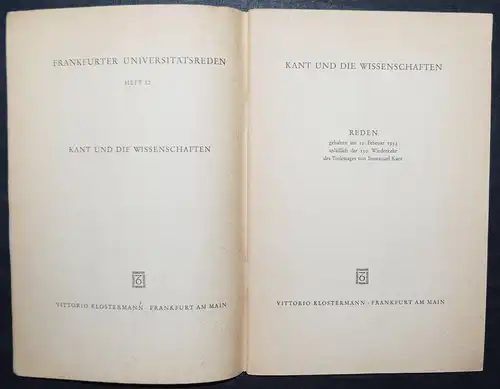 Horkheimer, Kant und die Wissenschaften EINZIGE AUSGABE 1955