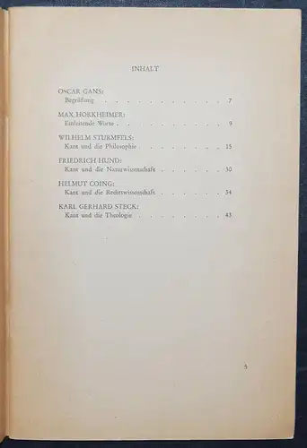 Horkheimer, Kant und die Wissenschaften EINZIGE AUSGABE 1955