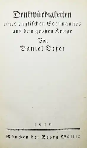 Daniel Defoe - Denkwürdigkeiten eines englischen Edelmannes - 1919 - Paul Renner