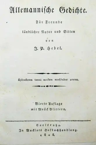 Hebel, Allemannische Gedichte - 1808 - MUNDART - ALLEMANNEN