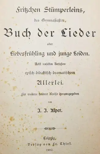 Zipper, Fritzchen Stümperleins, des Gymnasiasten, Buch der Lieder - 1882