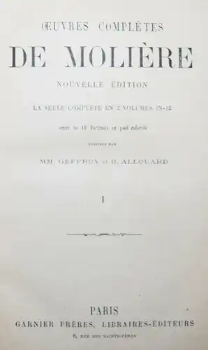 Moliere - Oeuvres completes UM 1900  ORIG.-HALB-LEDERBÄNDE - THEATERSTÜCKE