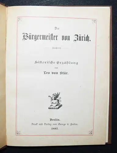 Stür, Bürgermeister von Zürich - 1887 - EINZIGE AUSGABE - SEHR SELTEN !