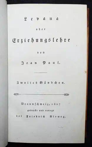 Jean Paul, Levana oder Erziehungslehre - 1807 ERSTE AUSGABE - Pädagogik