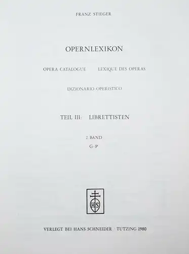 Stieger, Opernlexikon -1979-1981 - OPER - LEXIKON - LEXICON