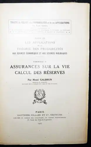 MATHEMATICS MATIMATIQUE - Galbrun, Assurances sur la vie - 1927