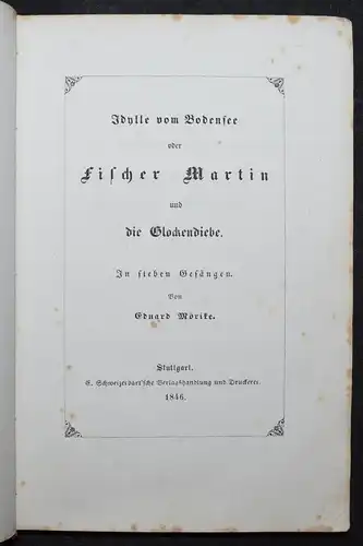 EDUARD MÖRIKE - IDYLLE VOM BODENSEE - 1846 - ERSTE AUSGABE