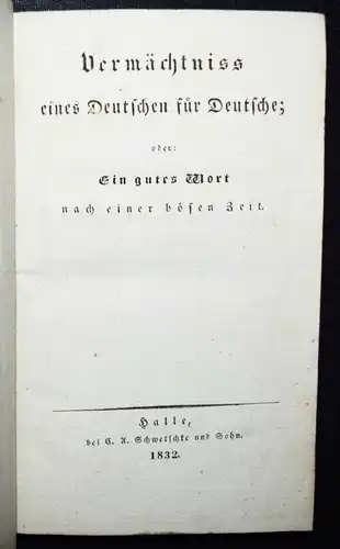 Krause, Vermächtniss eines Deutschen für Deutschen - 1832 - PÄDAGOGIK POLITIK