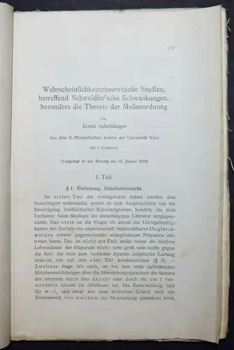 Erwin Schrödinger - Wahrscheinlichkeitstheoretische Studien - 1919