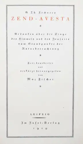 Fechner, Zend-Avesta - 1919 - MYSTIK - SCHÖNE HALB-PERGAMENT-AUSGABE
