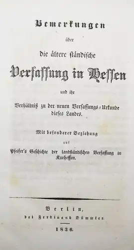 Pfeiffer, Bemerkungen über die ältere ständische VERFASSUNG in HESSEN- 1836