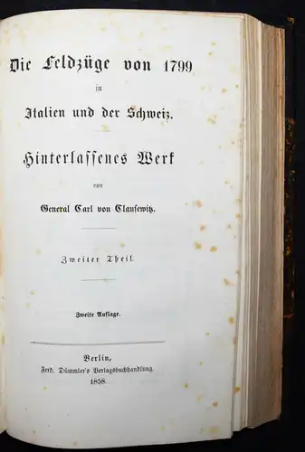 Clausewitz, Die Feldzüge von 1799 in Italien und der Schweiz 1858 MILITARIA