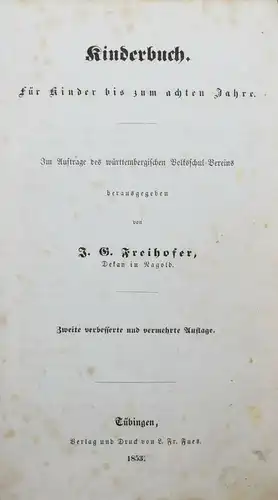 Johann Georg Freihofer - Kinderbuch - 1853  - Tafeln von August Corrodi