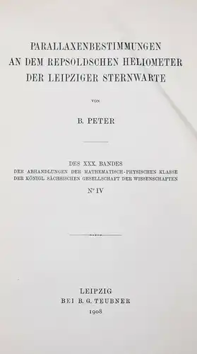 Peter, Parallaxenbestimmungen an dem Repsoldschen Heliometer 1908 ERSTE AUSGABE