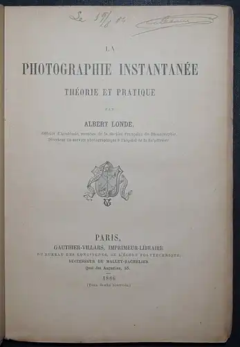 Widmung / Envoi: Albert Londe - La photographie instantanée - Erstausgabe 1886