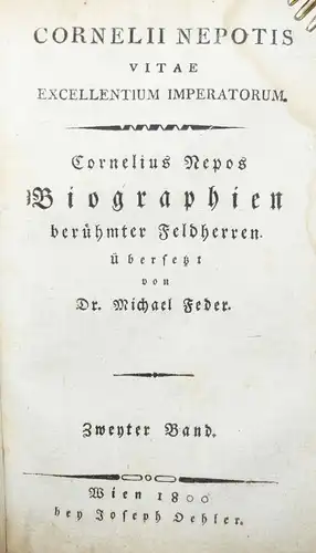 Nepos, Biographien berühmter Feldherren - 1800 -  Altphilologie - Antike 