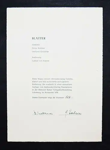 Kattner, Blätter -  G. Zacharias - SIGNIERTE RADIERUNG 300 NUM. EXEMPLARE