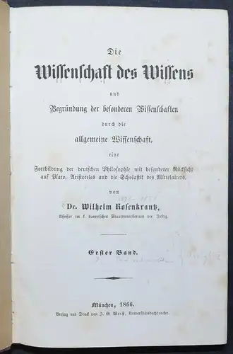 Wilhelm Rosenkrantz - Die Wissenschaft des Wissens - 1866 -
