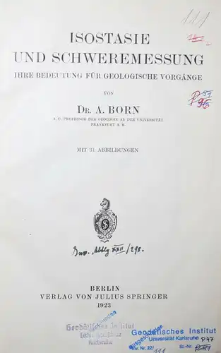 Born, Isostasie und Schweremessung ERSTE AUSGABE GEOLOGIE GEOPHYSIK