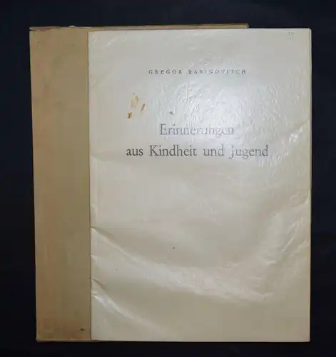 Rabinovitch, Erinnerungen aus Kindheit und Jugend - SIGNIERT - EINES VON 150 EX