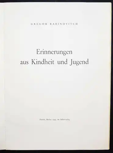 Rabinovitch, Erinnerungen aus Kindheit und Jugend - SIGNIERT - EINES VON 150 EX