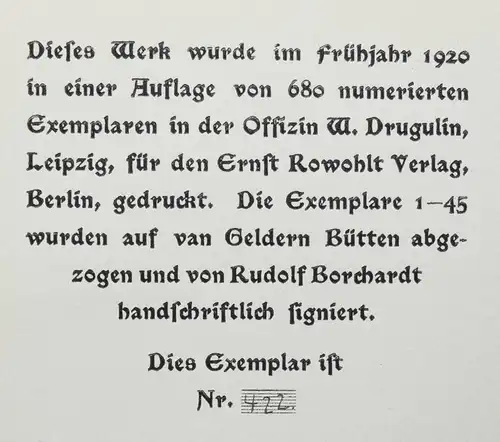 Borchardt, Der Durant - 1920 NUMMERIERT Eines von 635 Exemplaren - Lyrik