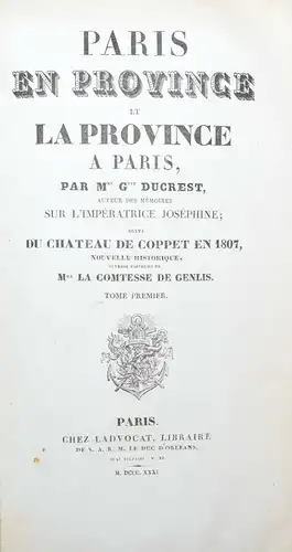DUCREST, PARIS EN PROVINCE ET LA PROVINCE A PARIS - FRANKREICH - 1831