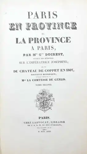 DUCREST, PARIS EN PROVINCE ET LA PROVINCE A PARIS - FRANKREICH - 1831