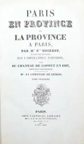 DUCREST, PARIS EN PROVINCE ET LA PROVINCE A PARIS - FRANKREICH - 1831