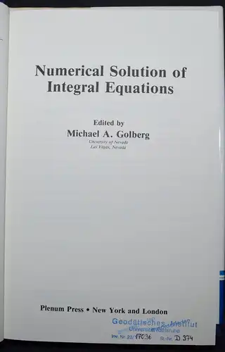 NUMERICAL SOLUTION OF INTEGRAL EQUATIONS - MICHAEL A. GOLBERG - 1990