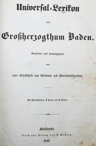 TRACHTEN Huhn, Universal-Lexikon vom Großherzogthum Baden Karlsruhe 1843 BADENIA