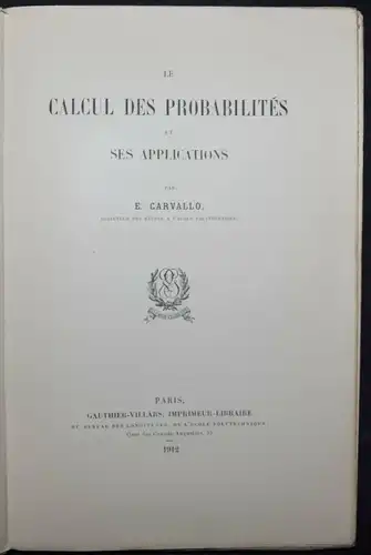 Carvallo, Le Calcul des probabilités et ses applications - Mathematik