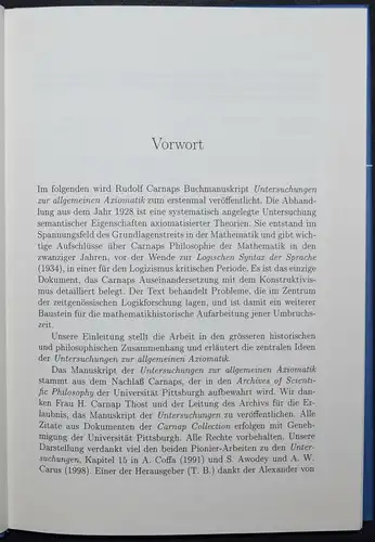 UNTERSUCHUNGEN ZUR ALLGEMEINEN AXIOMATIK  - RUDOLF CARNAP MATHEMATIK AXIOME