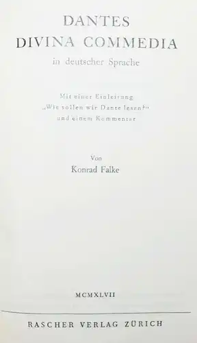 Dante, Dantes divina commedia - Rascher 1947 DEKORATIVE DÜNDDRUCK-AUSGABE