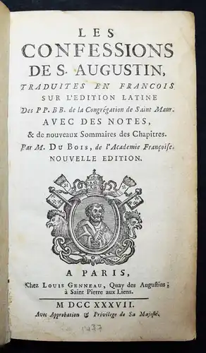 Augustinus Aurelius (Sancti Aurelii Augustini), Confessions - Louis Genneau 1737