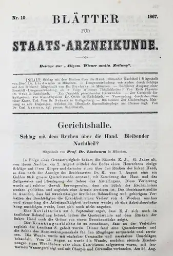 GERICHTSMEDIZIN - Kraus u. Pichler, Blätter für Staats-Arzneikunde 1866