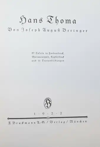 HANS THOMA - 1922 - JOSEPH BERINGER - BIBLIOPHILE AUSGABE - MATTAUTOTYPIE