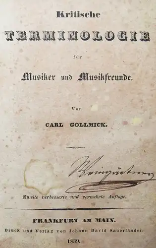 MUSIK-LEXIKON 1839 Gollmick, Kritische Terminologie für Musiker und Musikfreunde