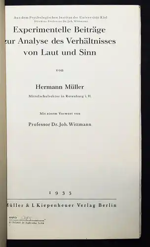 H. Müller,...Analyse des Verhältnisses von Laut und Sinn 1935 SPRACHPSYCHOLOGIE