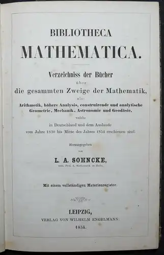 Sohncke, Bibliotheca mathematica - 1854 Mathematik