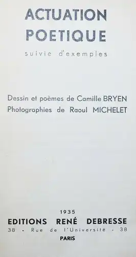 Ubac – Bryen, Actuation poetique suivie d’exemples 1935 SURREALISMUS